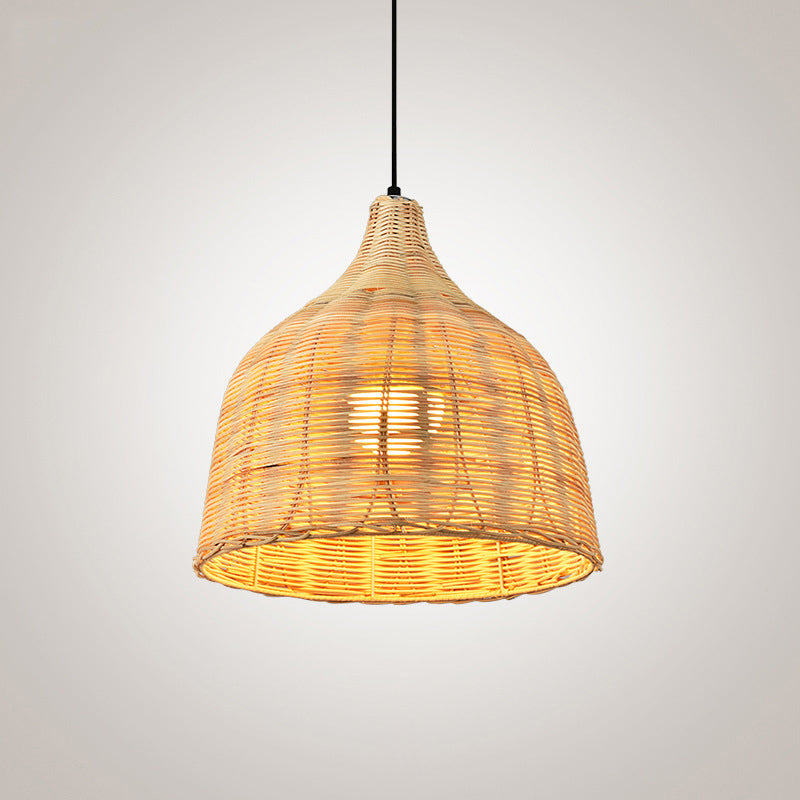 Asia Bamboo 1-Light Hand-Worked Bell Hanging Lamp - Beige Down Lighting Pendant For Restaurants