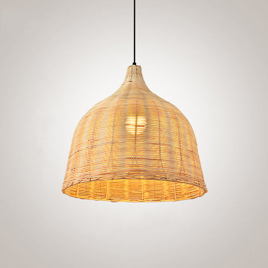 Bamboo Bell Hanging Lamp: Handcrafted 1-Light Pendant for Restaurants - 10"/12"/23.5" Wide, Beige Down Lighting