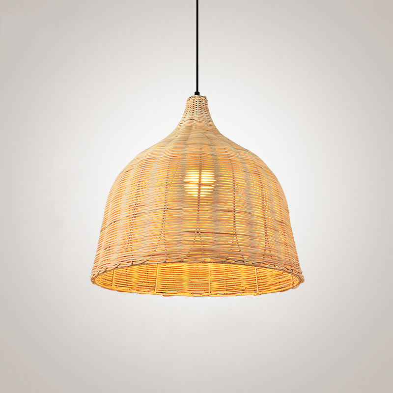 Asia Bamboo 1-Light Hand-Worked Bell Hanging Lamp - Beige Down Lighting Pendant For Restaurants