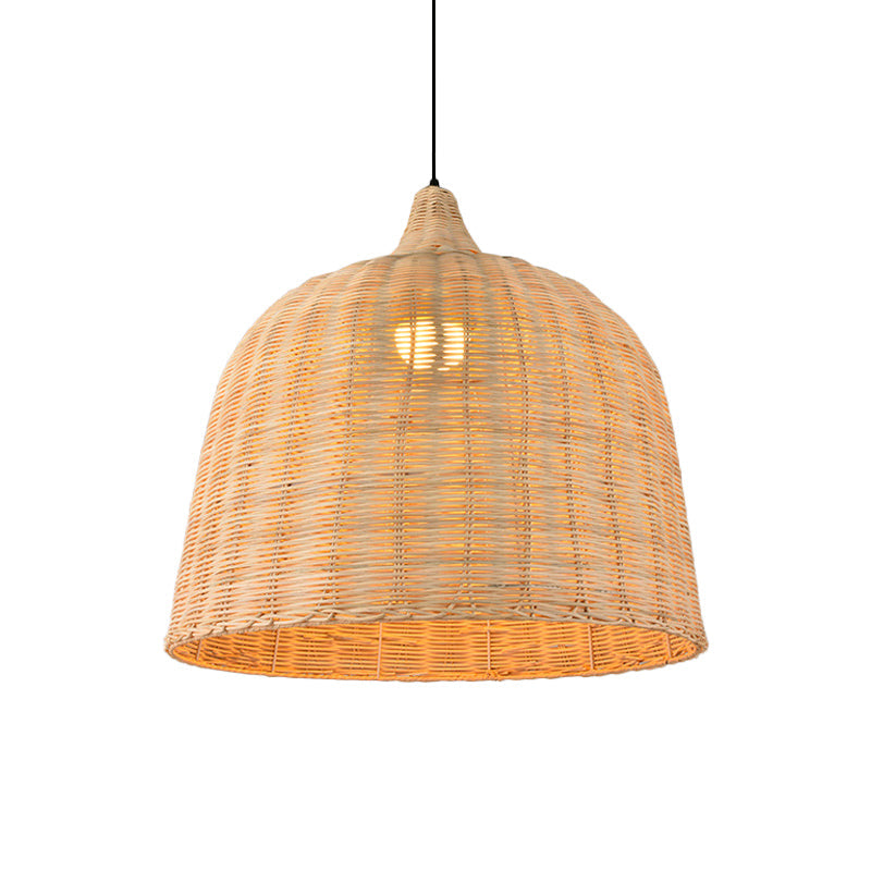 Asia Bamboo 1-Light Hand-Worked Bell Hanging Lamp - Beige Down Lighting Pendant For Restaurants