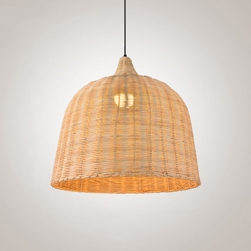 Asia Bamboo 1-Light Hand-Worked Bell Hanging Lamp - Beige Down Lighting Pendant For Restaurants