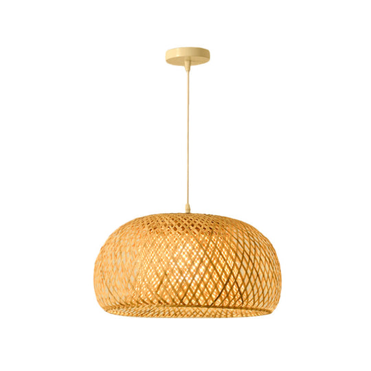 Bamboo Pendant Lamp for Restaurants - Asian Style, Globular, Twisted Shape in Beige