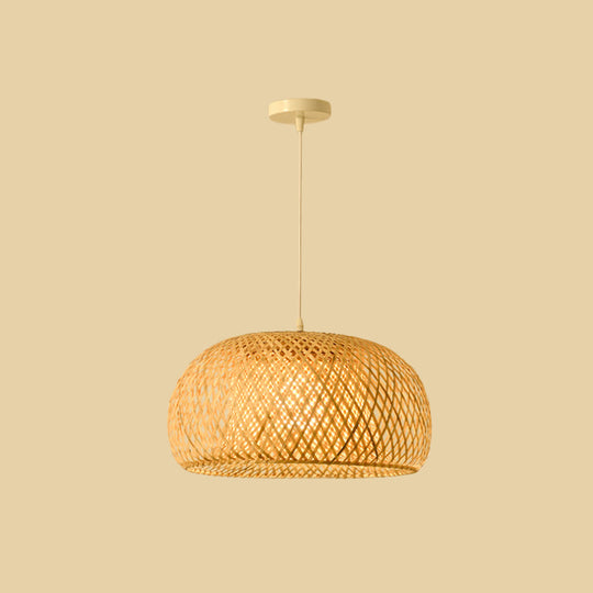 Bamboo Pendant Lamp for Restaurants - Asian Style, Globular, Twisted Shape in Beige