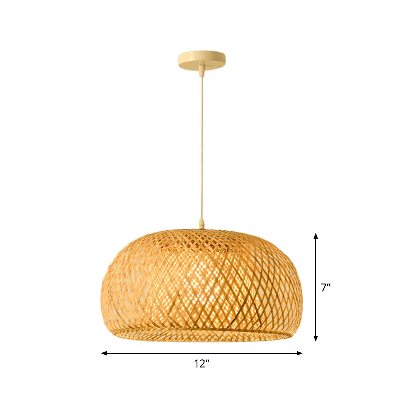 Bamboo Pendant Lamp for Restaurants - Asian Style, Globular, Twisted Shape in Beige