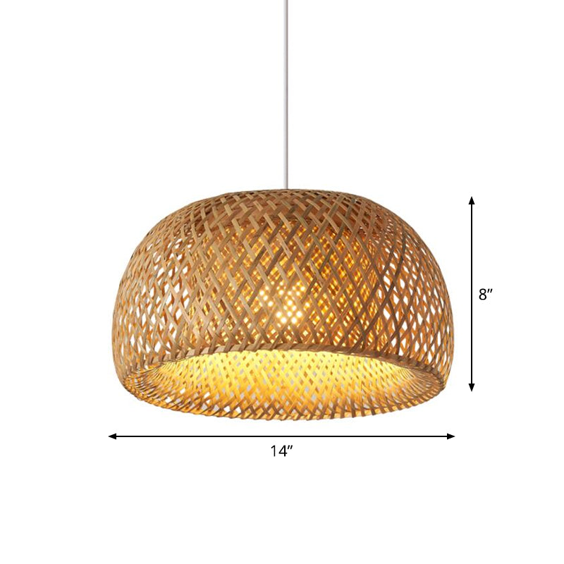 Bamboo Pendant Lighting - Chinese Cross-Weaving Dome Style, 1 Light Beige Ceiling Light (12"/14"/23.5")