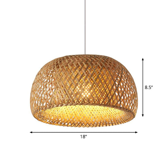 Bamboo Pendant Lighting - Chinese Cross-Weaving Dome Style, 1 Light Beige Ceiling Light (12"/14"/23.5")