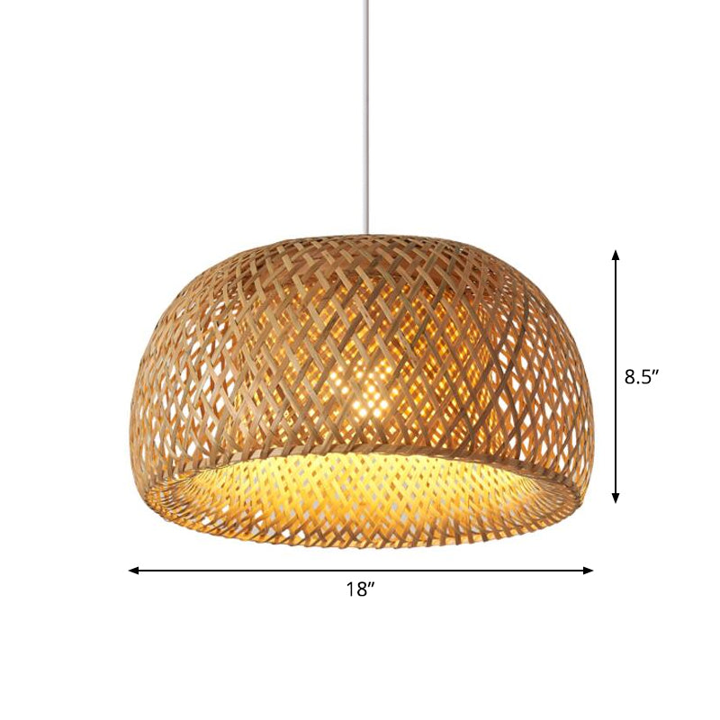 Bamboo Pendant Lighting - Chinese Cross-Weaving Dome Design 1 Light Beige Ceiling Ideal For Table