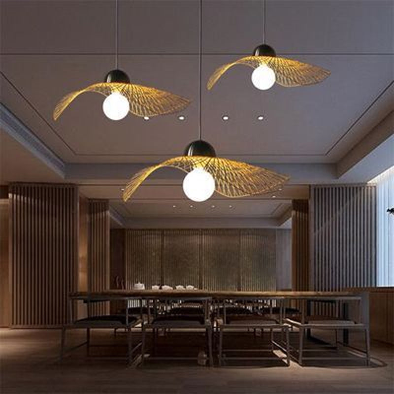 Lotus Leaf Pendant Bamboo Light Fixture - Asian Inspired Hanging Lamp For Restaurants (14/25.5/41