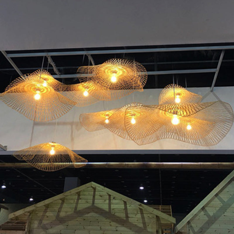 Lotus Leaf Pendant Bamboo Light Fixture - Asian Inspired Hanging Lamp For Restaurants (14/25.5/41