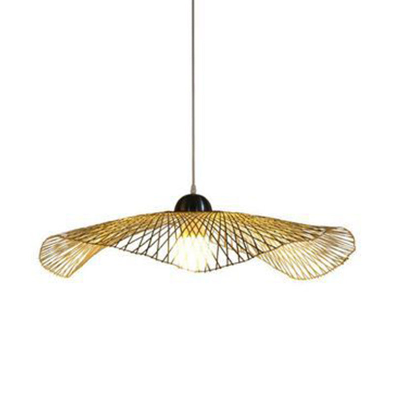 Asian Lotus Pendant Bamboo Hanging Light Fixture - Beige, 14"/25.5"/41" Wide