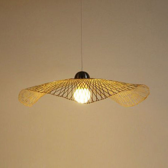 Asian Lotus Pendant Bamboo Hanging Light Fixture - Beige, 14"/25.5"/41" Wide