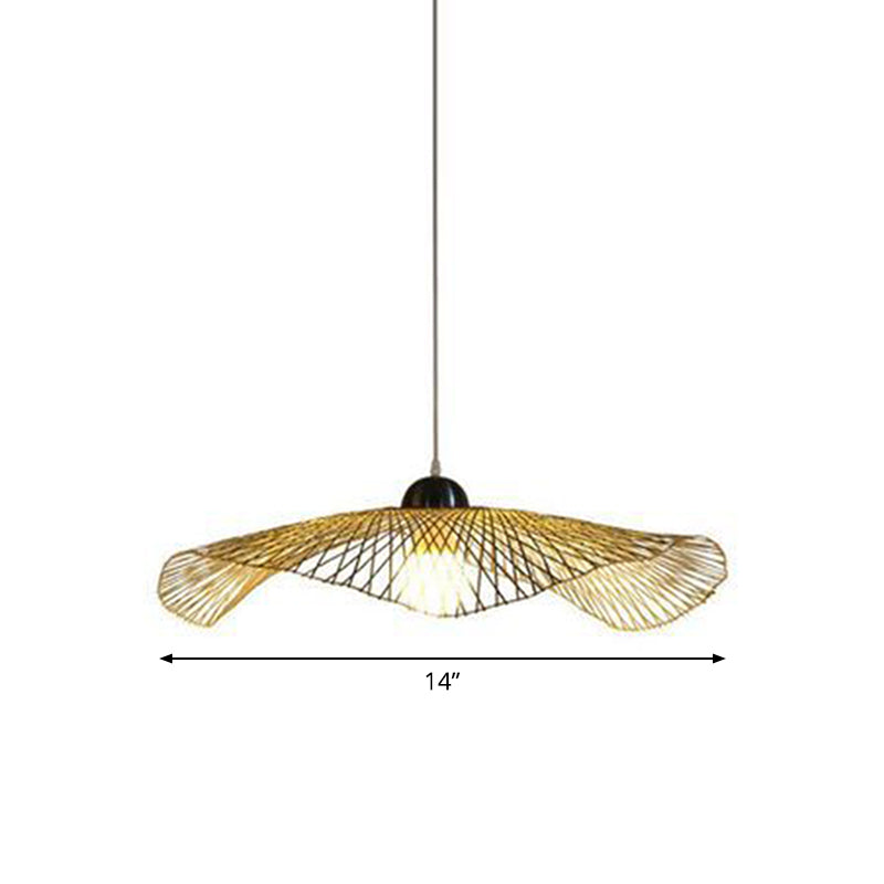 Asian Lotus Pendant Bamboo Hanging Light Fixture - Beige, 14"/25.5"/41" Wide