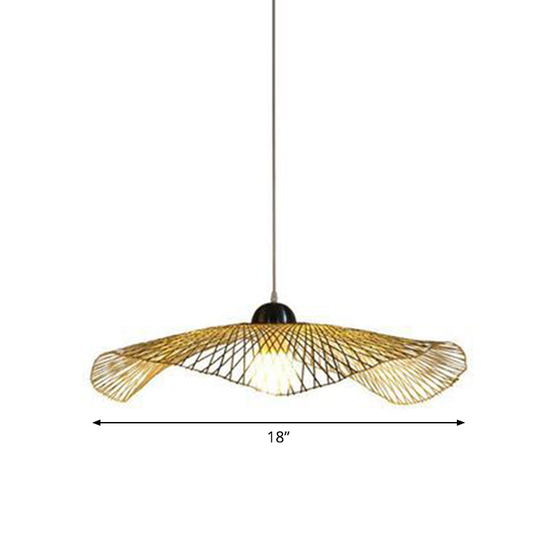 Asian Lotus Pendant Bamboo Hanging Light Fixture - Beige, 14"/25.5"/41" Wide