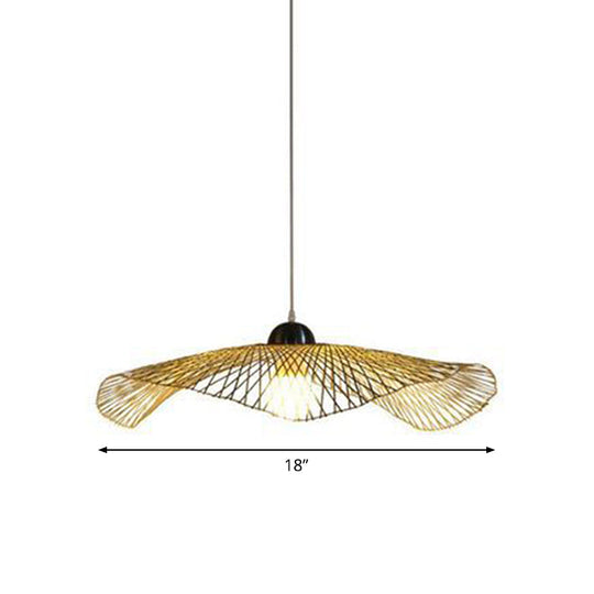 Asian Lotus Pendant Bamboo Hanging Light Fixture - Beige, 14"/25.5"/41" Wide