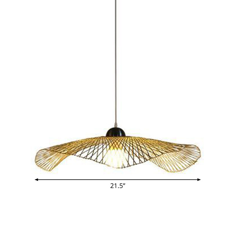 Asian Lotus Pendant Bamboo Hanging Light Fixture - Beige, 14"/25.5"/41" Wide