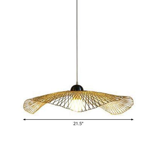 Asian Lotus Pendant Bamboo Hanging Light Fixture - Beige, 14"/25.5"/41" Wide