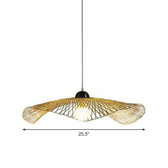 Asian Lotus Pendant Bamboo Hanging Light Fixture - Beige, 14"/25.5"/41" Wide