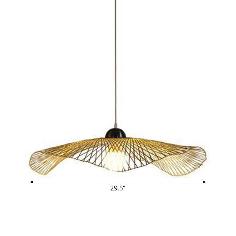 Asian Lotus Pendant Bamboo Hanging Light Fixture - Beige, 14"/25.5"/41" Wide