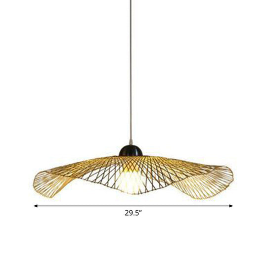 Asian Lotus Pendant Bamboo Hanging Light Fixture - Beige, 14"/25.5"/41" Wide