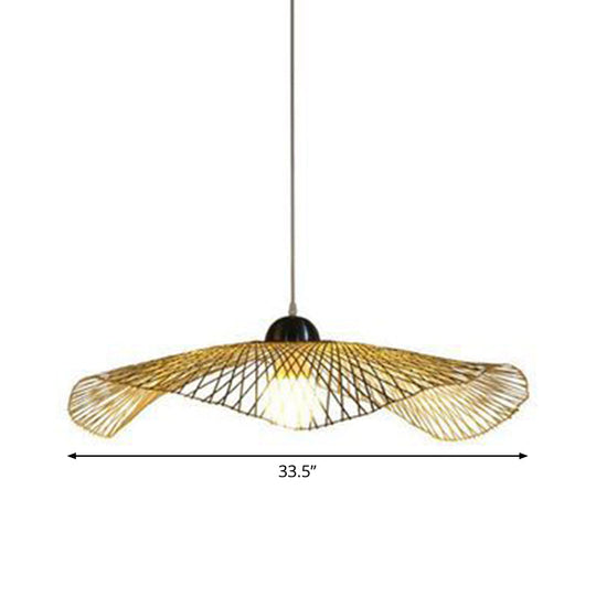 Asian Lotus Pendant Bamboo Hanging Light Fixture - Beige, 14"/25.5"/41" Wide