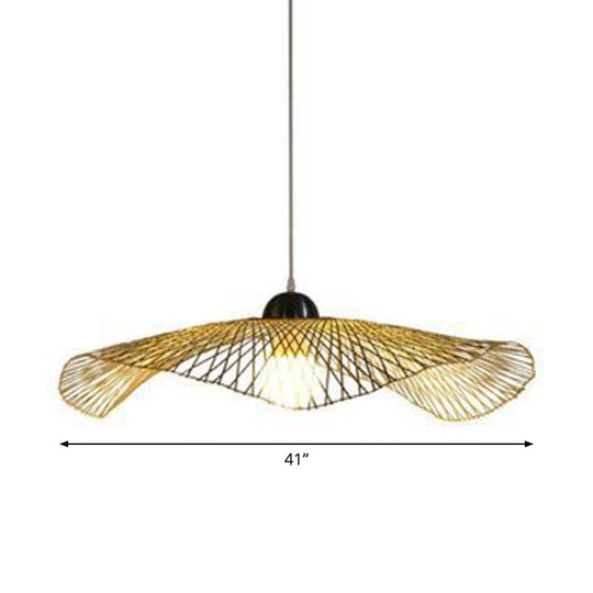 Asian Lotus Pendant Bamboo Hanging Light Fixture - Beige, 14"/25.5"/41" Wide