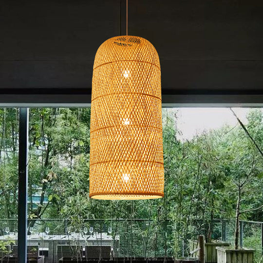 Bamboo Pendant Lamp: Bell/Bowl/Bottle Criss-Cross Woven Asian Hallway Drop Beige