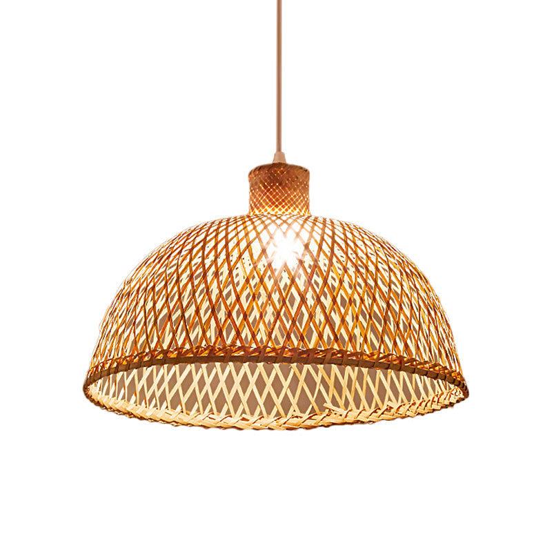 Criss-Cross Woven Bamboo Asian Pendant Lamp - Beige Color