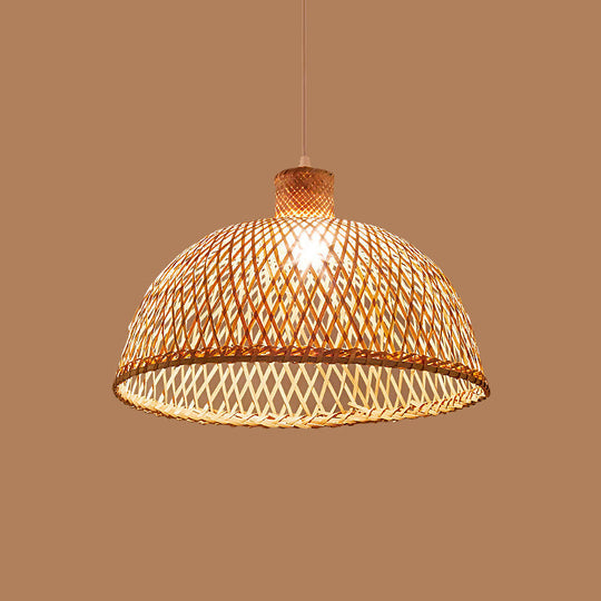 Criss-Cross Woven Bamboo Asian Pendant Lamp - Beige Color