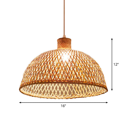 Criss-Cross Woven Bamboo Asian Pendant Lamp - Beige Color