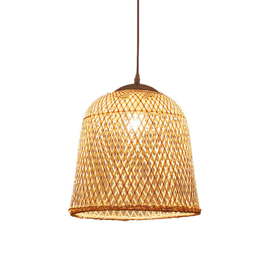 Bamboo Pendant Lamp: Bell/Bowl/Bottle Criss-Cross Woven Asian Hallway Drop Beige / E