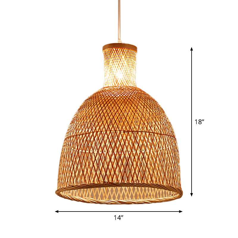 Criss-Cross Woven Bamboo Asian Pendant Lamp - Beige Color