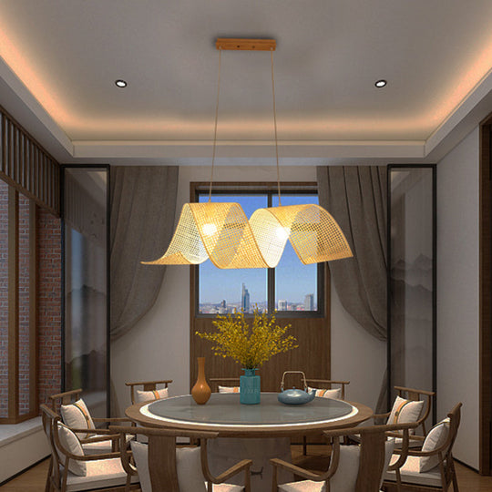 Creative Asian Style Twisted Bamboo Mesh Pendant Light - 1-Light Beige Ceiling Suspension Lamp