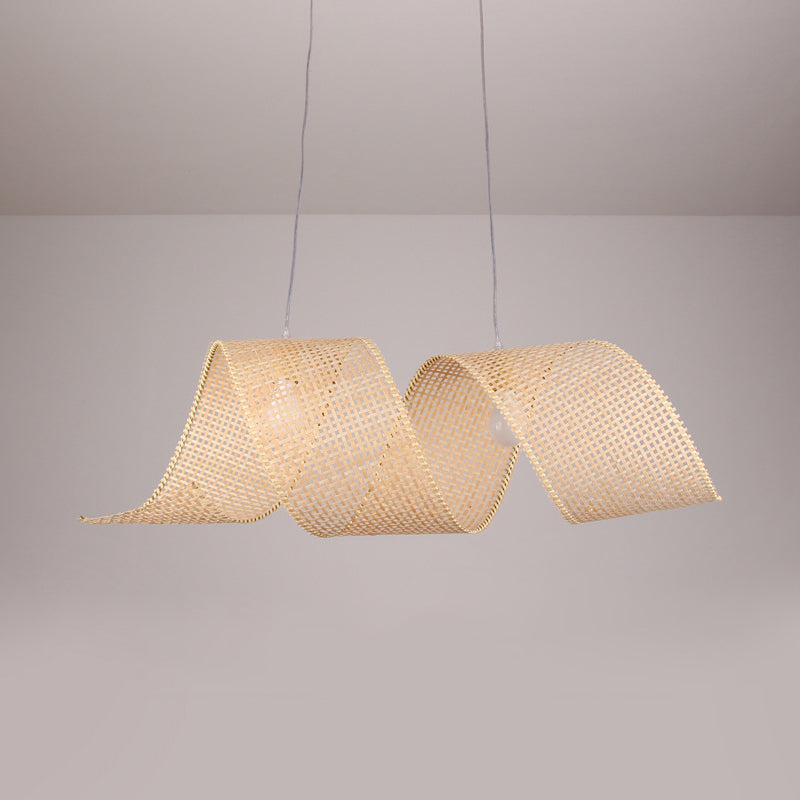 Creative Asian Style Twisted Bamboo Mesh Pendant Light - 1-Light Beige Ceiling Suspension Lamp