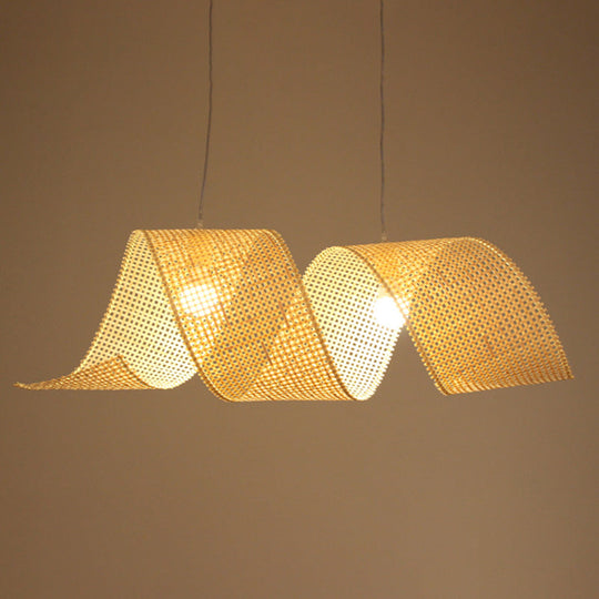 Creative Asian Style Twisted Bamboo Mesh Pendant Light - 1-Light Beige Ceiling Suspension Lamp