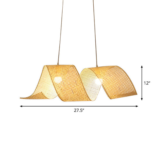 Creative Asian Style Twisted Bamboo Mesh Pendant Light - 1-Light Beige Ceiling Suspension Lamp