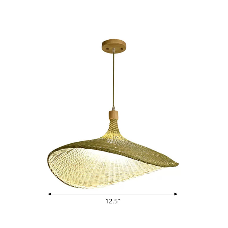 Modern Bamboo Floppy Hat Pendant Lamp - 12.5/17/29 Wide 1/3-Light Beige Hanging Light Fixture For