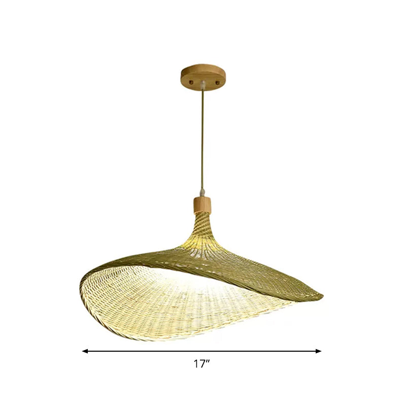 Modern Bamboo Floppy Hat Pendant Lamp - 12.5/17/29 Wide 1/3-Light Beige Hanging Light Fixture For