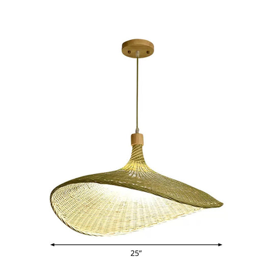 Modern Bamboo Floppy Hat Pendant Lamp - 12.5/17/29 Wide 1/3-Light Beige Hanging Light Fixture For