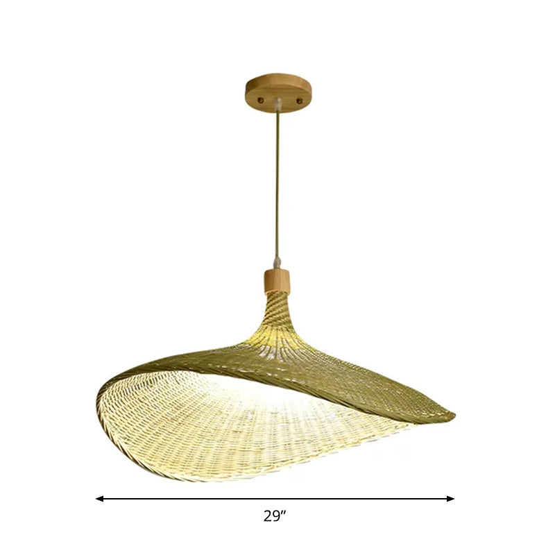 Modern Bamboo Floppy Hat Pendant Lamp - 12.5/17/29 Wide 1/3-Light Beige Hanging Light Fixture For