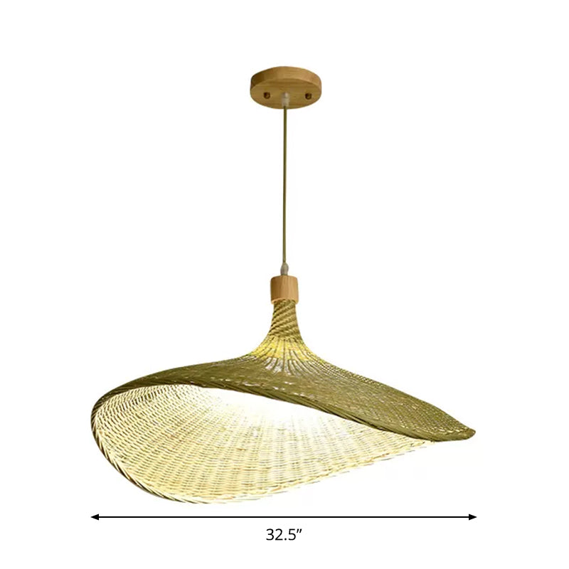 Modern Bamboo Floppy Hat Pendant Lamp - 12.5/17/29 Wide 1/3-Light Beige Hanging Light Fixture For