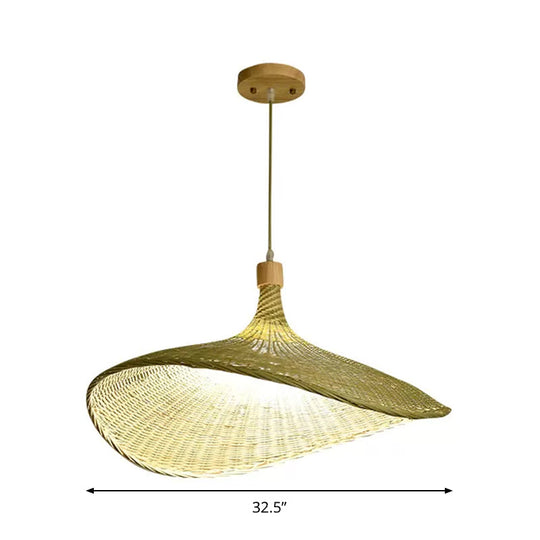 Modern Bamboo Floppy Hat Pendant Lamp - 12.5/17/29 Wide 1/3-Light Beige Hanging Light Fixture For