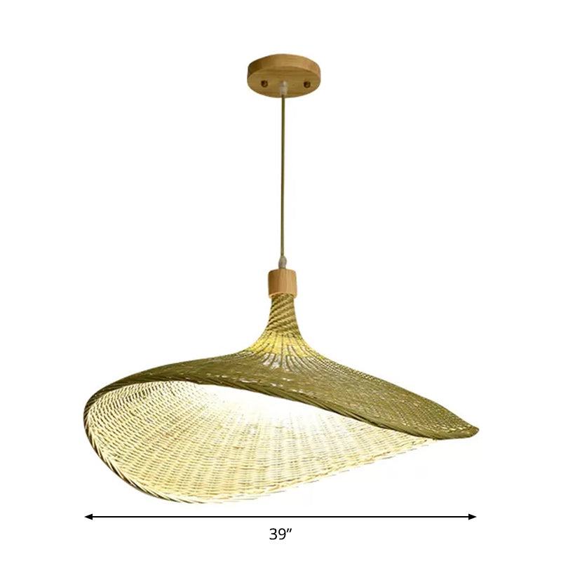 Modern Bamboo Floppy Hat Pendant Lamp - 12.5/17/29 Wide 1/3-Light Beige Hanging Light Fixture For