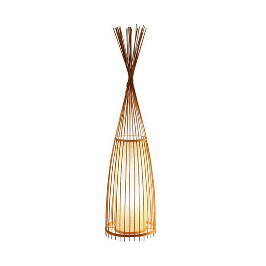 Black/Beige Fish Shaped Floor Lamp: Asia Single-Bulb Bamboo Stand For Living Room 12/15 W