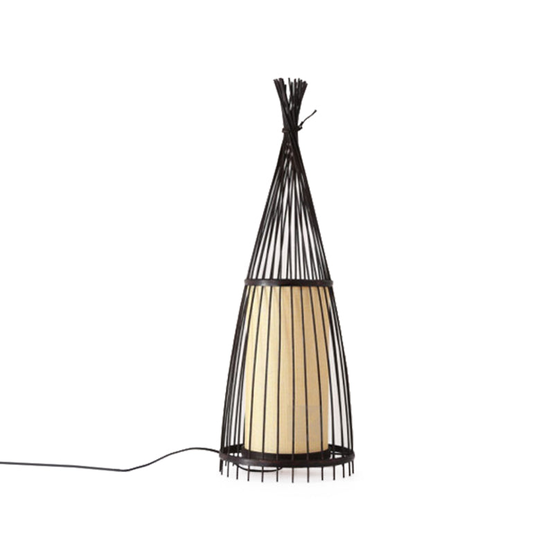 Black/Beige Fish Shaped Floor Lamp: Asia Single-Bulb Bamboo Stand For Living Room 12/15 W