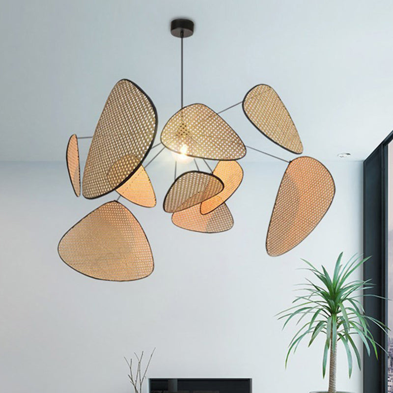 Stylish Asian Bamboo Leaf Pendant Lighting - Hand-Worked 1 Bulb Beige Ceiling Suspension Lamp