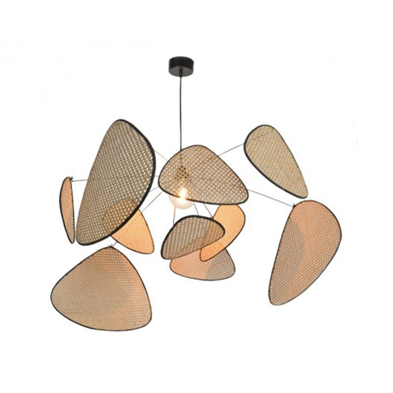 Stylish Asian Bamboo Leaf Pendant Lighting - Hand-Worked 1 Bulb Beige Ceiling Suspension Lamp