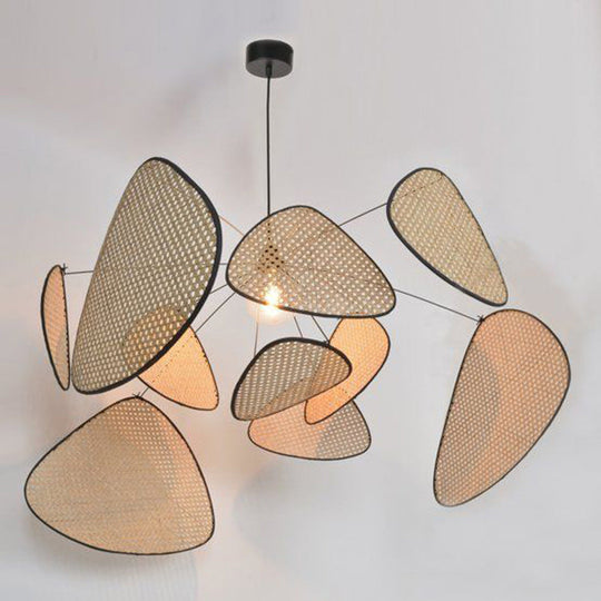 Stylish Asian Bamboo Leaf Pendant Lighting - Hand-Worked 1 Bulb Beige Ceiling Suspension Lamp