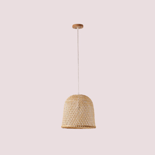 Asian Beige Bamboo Shade Pendant Light With Unique Pendulum Design