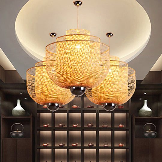 Modern Inverted Bamboo Pendant Lamp For Restaurant - 3 Layers 1 Light Beige 18-31.5 W / 31.5