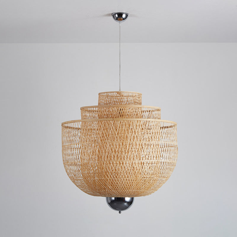 Modern Bamboo Pendant Lamp with Inverted 3-Layers and 1 Light - Perfect for Restaurants (18"/23.5"/31.5")